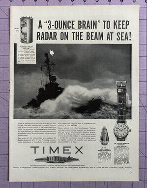 1954 TIMEX "3-OZ BRAIN" TO KEEP RADAR ON THE BEAM TIME FUSES Print Ad